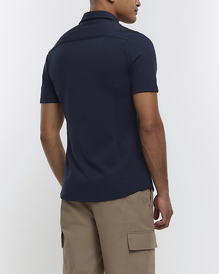 Navy muscle fit short sleeve shirt