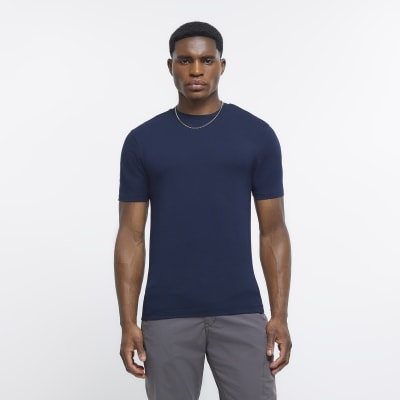 Navy muscle fit short sleeve t-shirt | River Island