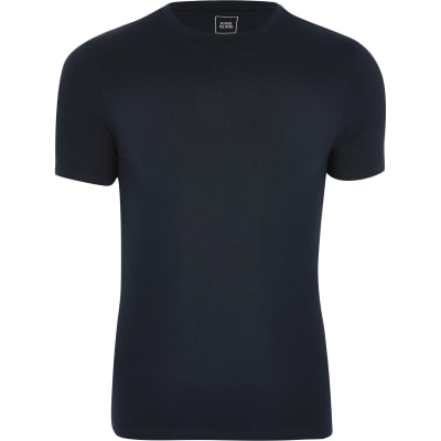 Navy muscle fit T-shirt | River Island