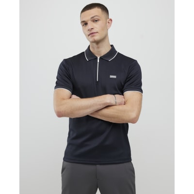 Navy Muscle Fit Tipped Polo Shirt