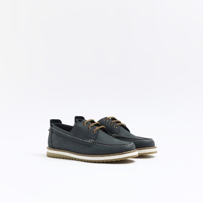 Navy nubuck lace up boat shoes River Island