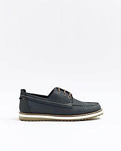 Navy nubuck lace up boat shoes