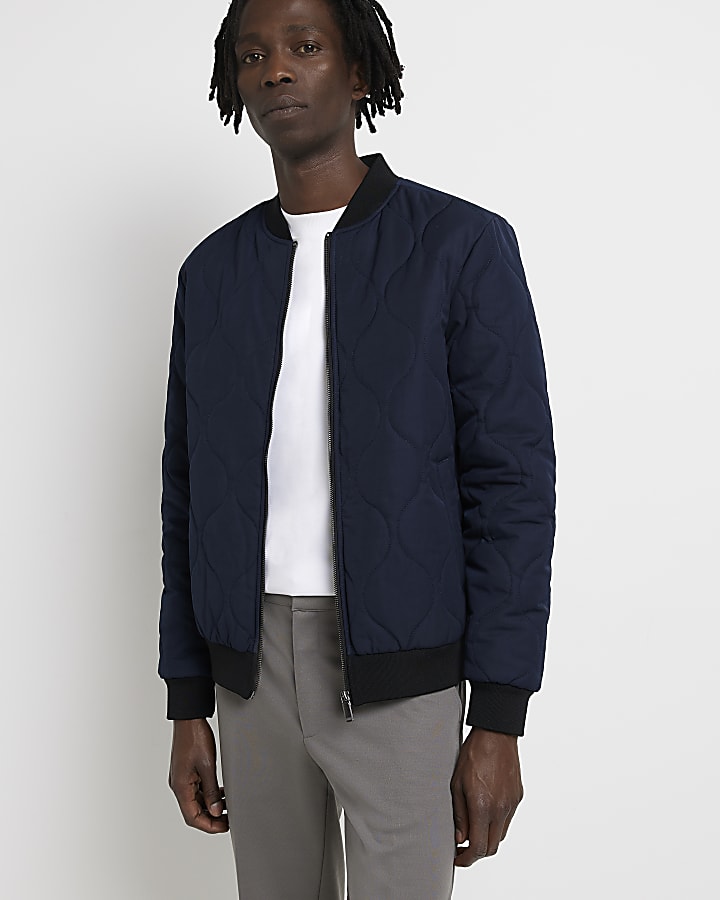 Navy onion quilted bomber jacket
