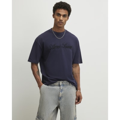 Navy Oversized Cotton Ame Saint Pique T-Shirt
