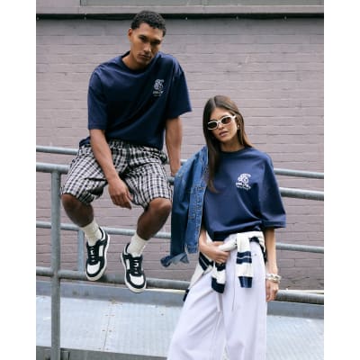 Navy Oversized Fit England Scripty T-Shirt