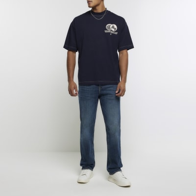 Navy oversized fit graphic t-shirt | River Island