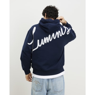 Navy Oversized Fit Luminus Zip Through Hoodie