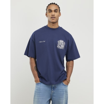 Navy Oversized Fit Members Club Crest T-Shirt