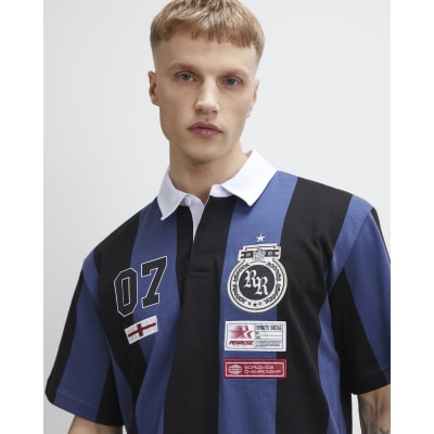 Navy Oversized Fit Striped Rugby Shirt