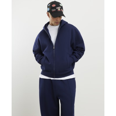 Navy Oversized Fit Zip Through Hoodie