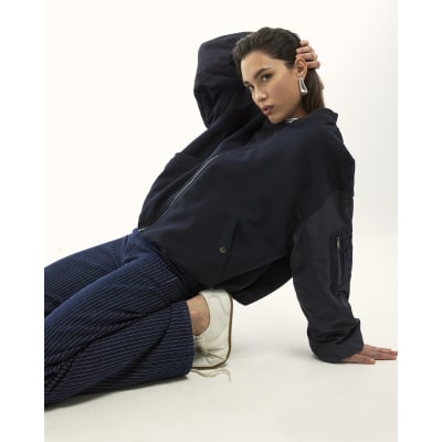 Navy Oversized Hybrid Bomber Jacket