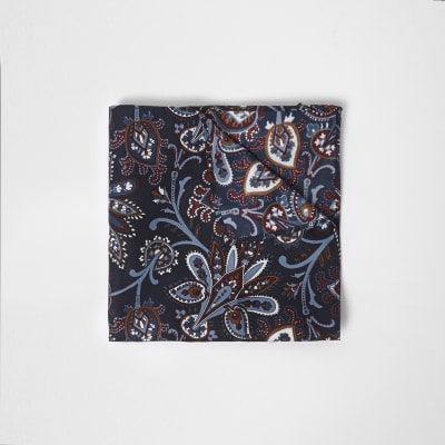 Navy paisley pocket square