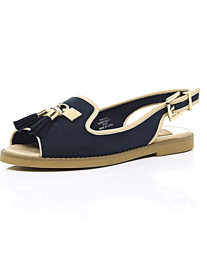 360 degree animation of product Navy peep toe slingback loafers frame-0