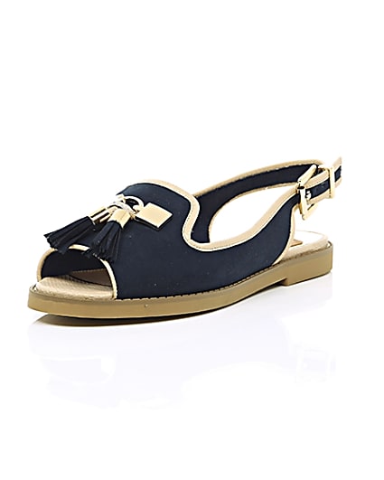 360 degree animation of product Navy peep toe slingback loafers frame-1