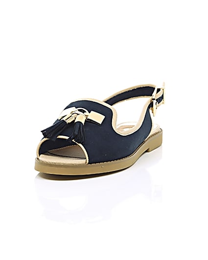 360 degree animation of product Navy peep toe slingback loafers frame-2
