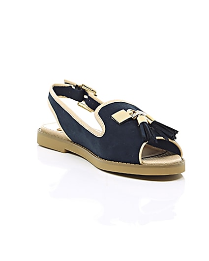 360 degree animation of product Navy peep toe slingback loafers frame-6