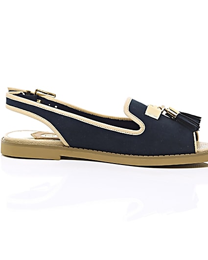 360 degree animation of product Navy peep toe slingback loafers frame-9