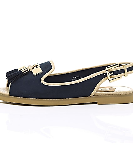 360 degree animation of product Navy peep toe slingback loafers frame-22