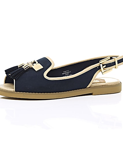 360 degree animation of product Navy peep toe slingback loafers frame-23