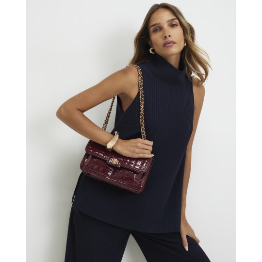 River Island Navy Pinstripe High Neck Top