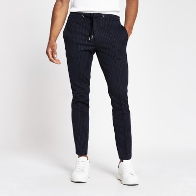 mens pinstripe smart joggers