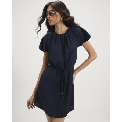 Pleat Neck Mini Shift Dress
