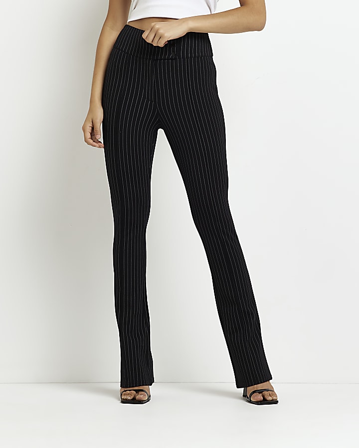 Navy ponte striped straight trousers