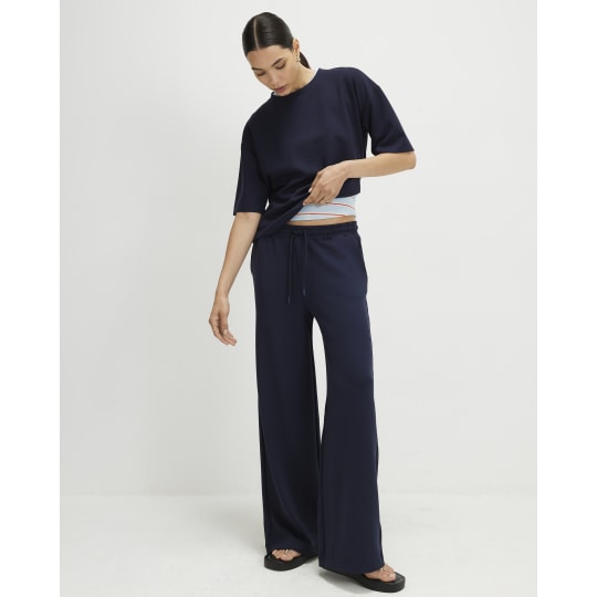 River Island Navy Premium Drawstring Wide Leg Joggers