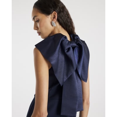 Navy Premium Sleeveless Bow Back Maxi Dress