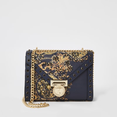 river island navy handbags