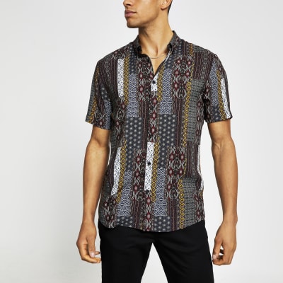 slim fit short sleeve navy shirt