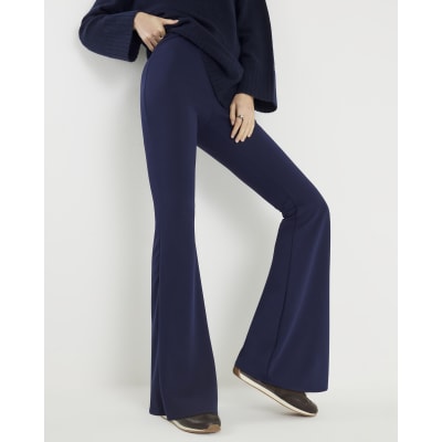 Navy Pull On Flared Trousers