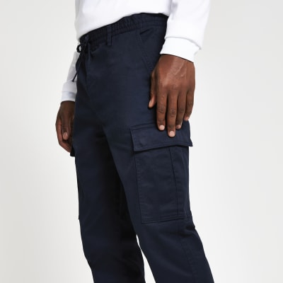 navy blue slim fit cargo pants