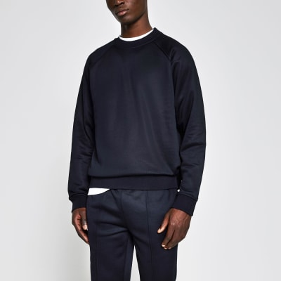 Navy raglan slim fit sweatshirt | River Island