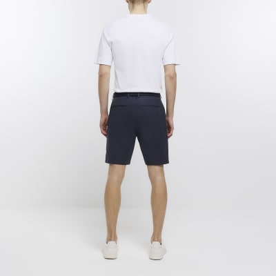 Navy regular fit belted chino shorts | River Island