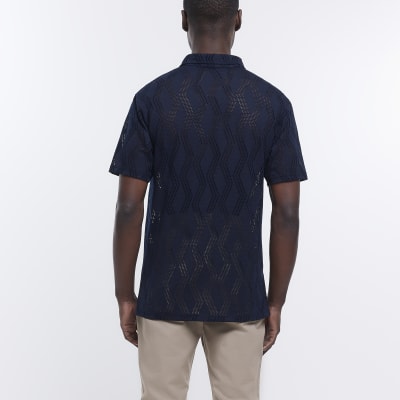 Navy regular fit burnout polo shirt