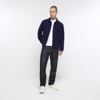 Navy regular fit buttoned overshirt | River Island