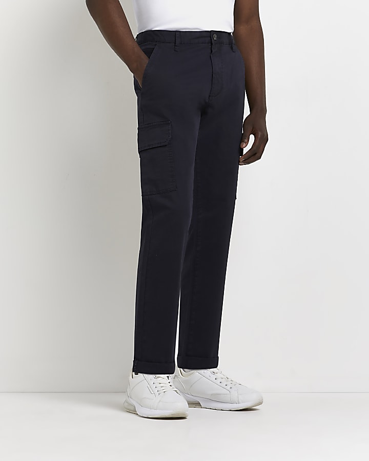 Navy regular fit cargo trousers