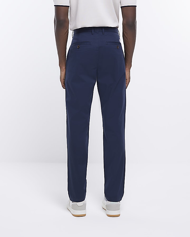 Navy regular fit casual chino trousers