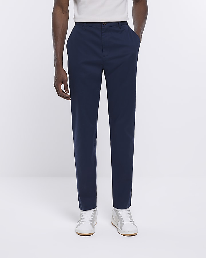 Navy regular fit casual chino trousers