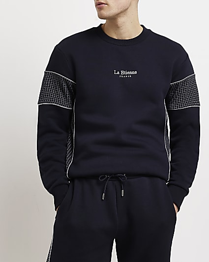 Navy Regular fit check block sweatshirt
