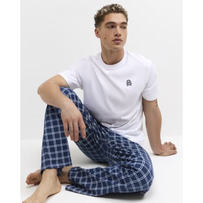 Navy Regular fit Cotton Check Loungewear Set