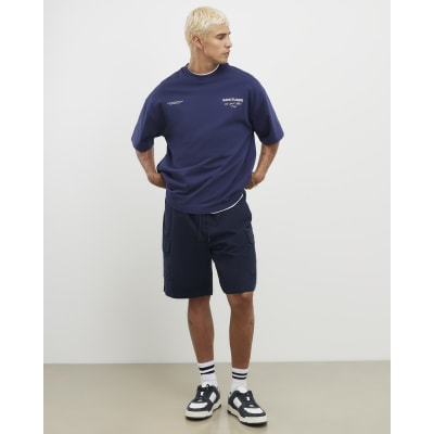 Navy Regular Fit Crosshatch Cargo Shorts