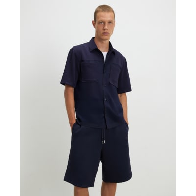 Navy Regular Fit Fabric Blocked Shirt