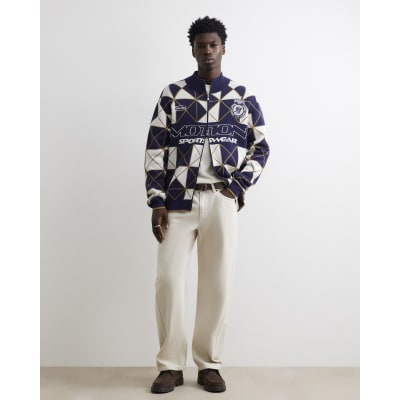 Navy Regular Fit Geometric Zip Cardigan