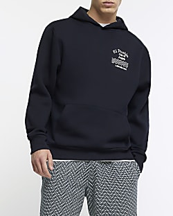 Navy regular fit graphic embroidered hoodie