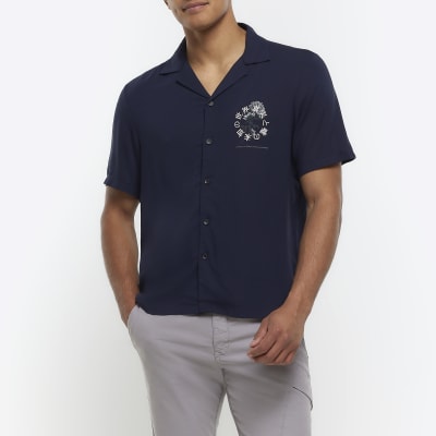 Navy regular fit Japanese graphic shirt