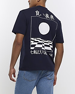 Navy regular fit Japanese graphic t-shirt