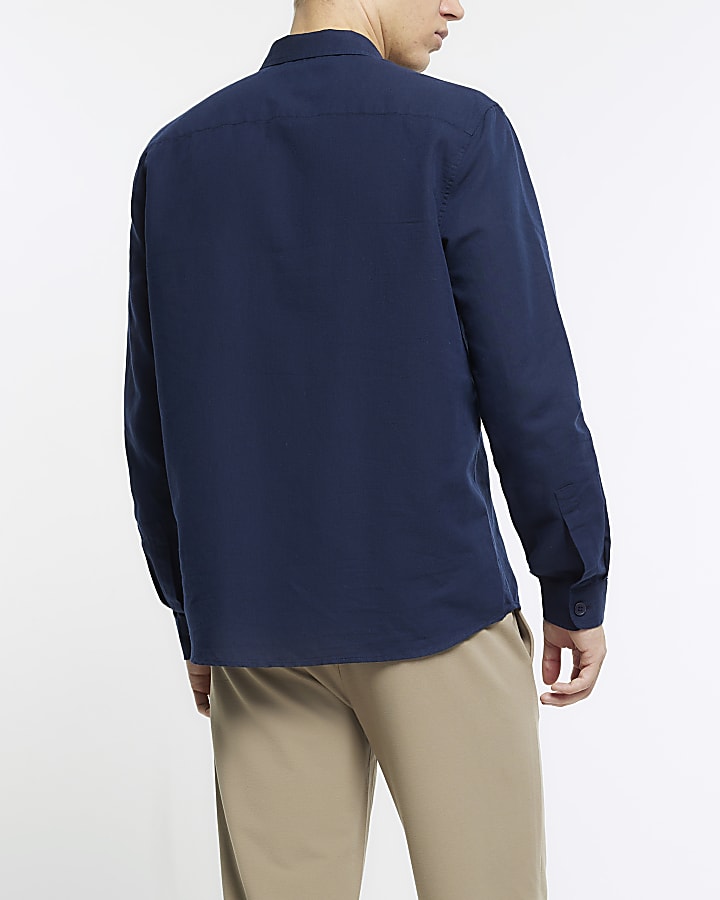 Navy regular fit linen blend smart shirt