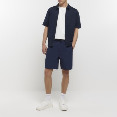 Navy regular fit nylon shorts